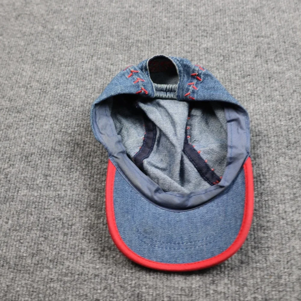 Little Slugger Hat‎ Cap Fitted Kids Toddler 2-4 Yrs Blue Denim Red Trim Baseball